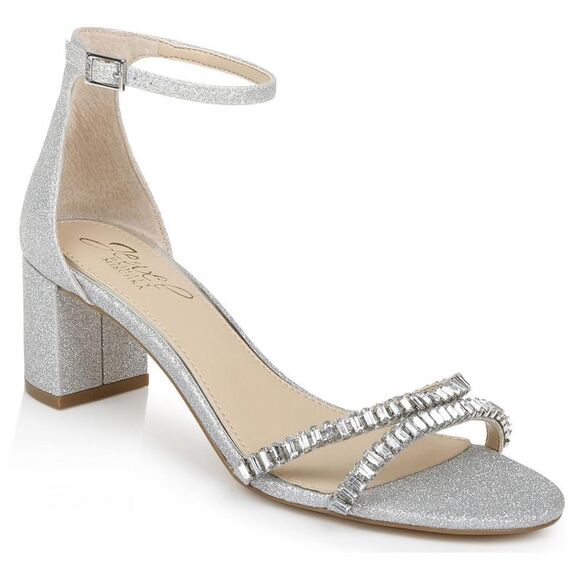 Jewel Badgley Mischka Shoes - Jewel Badgley Mischka Womens Joanne Silver Glitter Ankle Strap Shoes New